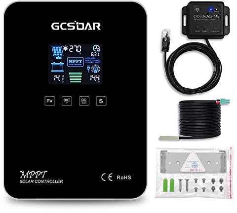 GCSOAR MPPT Laderegler 60A 12V 24V Auto, Max PV 100V Solarmodule Regler Ladegerät LCD Display mit WiFi Modul APP Fernbedienung Für Blei-Säure Lifepo4 Batterie (MPPT 60A + WiFi + RTS)