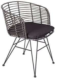 SAM Rattanstuhl Nairobi, Farbe Anthrazit, inklusive Sitzkissen, Korbstuhl mit Metallfüßen, Geflechtstuhl/Eisenstuhl im Retro-Design, Esszimmerstuhl mit Armlehnen