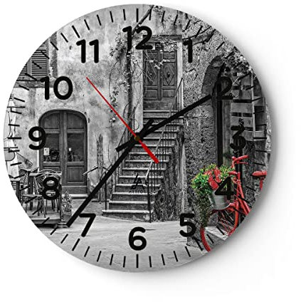 Modern Wanduhr Rot Fahrrad Allee 30x30cm Rund Klein Wand Uhr Glas Analog Zimmeruhren Küche Büro Wohnzimmer Glasuhr Wall Clock Dekoration Design Wanddekoration Küchenuhr C4AR30x30-4410
