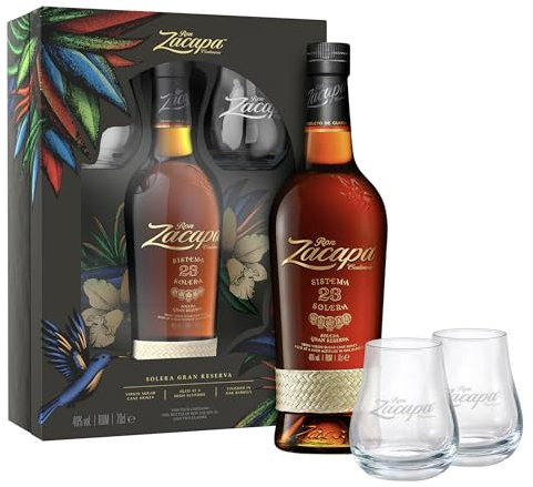 Zacapa Ron Sistema 23 Solera | Exquisiter Rum aus südamerikanischem Hause | in edler Geschenkverpackung mit 2 Nosing-Gläsern | 40% vol 700ml Einzelflasche |