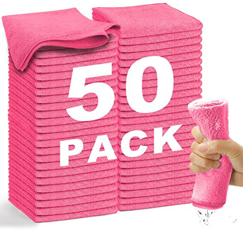 WEAWE® Mikrofasertücher - Serie 2100 (33x33cm) Superweiches, Hochsaugfähiges putztücher Lappen küche, wiederverwendbar, fusselfrei, waschmaschinenfest Microfasertücher Rosa (50 Stück)