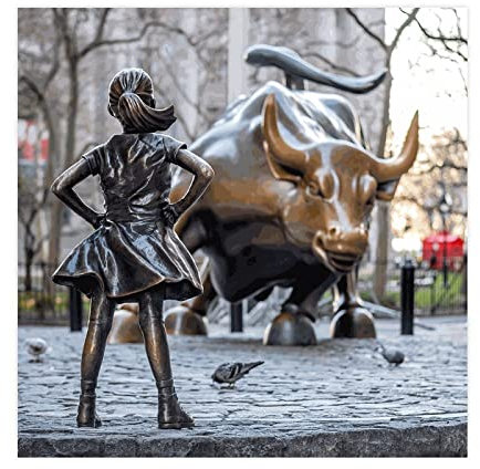 Fearless Girl Charging Bull Statue Wall Street Leinwand Poster (5) Leinwand Poster Schlafzimmer Dekor Sport Landschaft Büro Zimmer Dekor Geschenk Rahmen Stil 40 x 40 cm