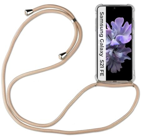 betterfon Hülle Kompatibel mit Samsung Galaxy S21 FE | Handykette Smartphone Halskette Hülle mit Band | Handyhülle mit Kordel zum Umhängen Kompatibel für Galaxy S21 FE | Beige/Braun