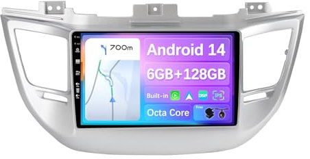 BXLIYER - [6G+128G] - Android 15 IPS Autoradio Passt für Hyundai Tucson (2014-2018) - Kabellos CarPlay/Android Auto/DSP - LED Kamera & MIC - 9 Zoll 2 Din - DAB Lenkradsteuerung Fast-Boot 360-Camera