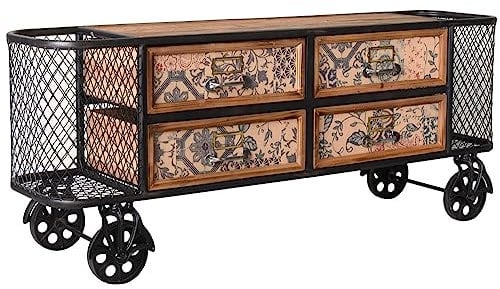 Barwagen „LOFT Studio“ – Rollwagen mit 4 Schubladen | Industrial Beistelltisch | Metall & Holz | Patchwork Design auf Rollen lof105 Palazzo Exklusiv