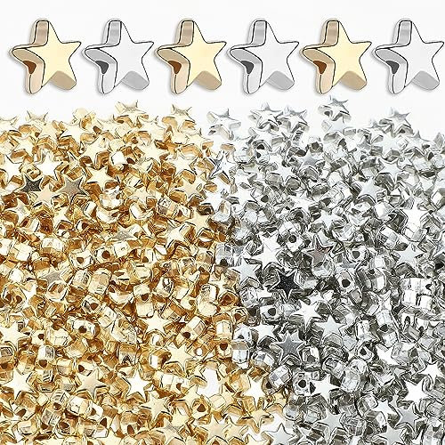 500 Stück Stern Perlen Acryl Sternform Perlen für Armbänder, 6mm Pentagramm Zwischenperlen kleine Loch Spacer Perlen für DIY Armbänder Halskette Ohrring Schmuck (Gold und Silber)