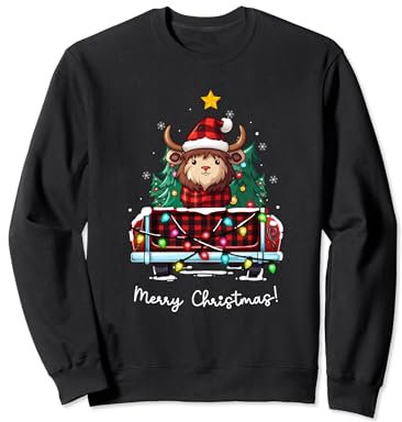 Yak Christmas Truck Plaid Lustiger Weihnachtsbaum Sweatshirt