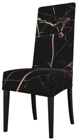 EVIUS Housse de chaise de salle à manger amovible avec imprimé marbre noir et or rose - Housse de chaise de salle à manger extensible pour restaurant, bureau
