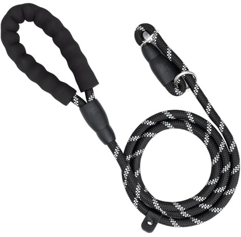 Rope Dog Lead, 2m Training Lead Reflective Dog Lead, Black Rope Slip Leads with Soft Padded Handle for Small, Medium and Large Dogs