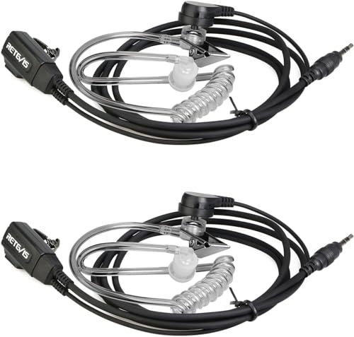 Retevis Walkie Talkie Earpiece 1 pin 2.5mm, Security Headset with Microphone, Covert Air Acoustic Tube Earpiece with PTT Compatible RB648 RT649 RT649P (2pcs)
