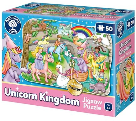 Orchard Toys Unicorn Kingdom Jigsaw Puzzle Age 4+, 50-Piece Shaped Puzzle, Includes Poster, For Ages 4+, Perfect for Kids who love Unicorns