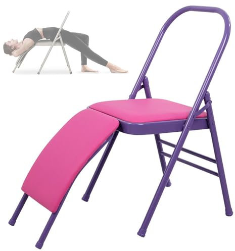 RVUEM Yoga Stuhl, Klappstuhl Ohne RüCkenlehne, Kopfstandhocker, Inversionsstuhl, Yoga Requisiten üBungsstuhl, Handstand TrainingsgeräT, FüR Erholsamen Fluss, RüCkenschmerzen,Lila,PU