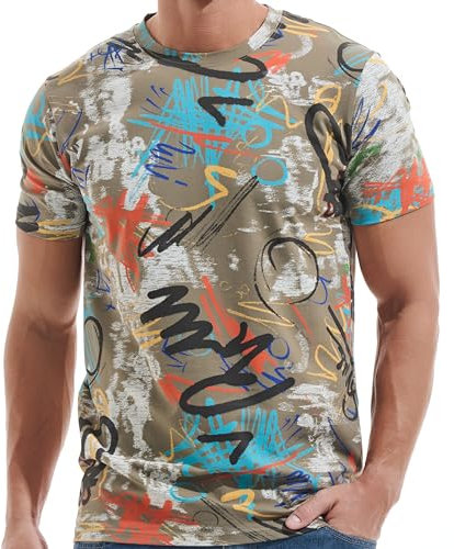 RONOMO Men's T-Shirt Short Sleeve Crew Neck Active Printed Tee - 95% Cotton 5% Spandex, Medium Stretch, Soft Breathable Casual Top (TY Military Green XXL)