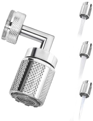 HUAERSICO Universale Angolo retto Aeratore rubinetto, Rubinetto Rotante 1080 Gradi,Estensione del tre modalità di regolazione dell'acqua per cucina e bagno,con 2 adattatori per M22 e M24