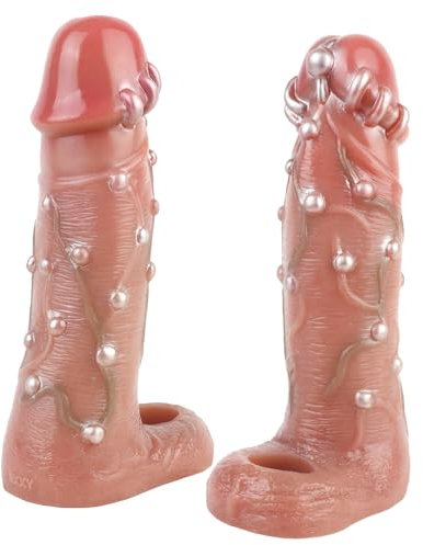 Jomyu Realistisches Dildo Hülle mit Hodenring und Venenstruktur Penishülle Verzögerte Ejakulation Penis Erektion Silikon Penis Sleeve Sexspielzeug für Männer Anfänger