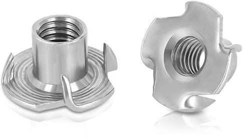 M6 T-Nuts, 304 Stainless Steel 4 Pronged Tee Nuts, Four-jaw Threaded Inserts for Rock Climbing Holds, Furniture, Cabinetry, Woodworking, Silver, 25 PCS