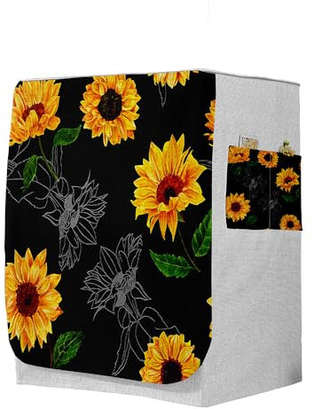 Highdi 3D Funda de Lavadora Cubierta, Secadoras de Carga Frontal Protector Exterior Cubierta a Prueba de Polvo (Capacidad M 8~10kg,Girasol 10)