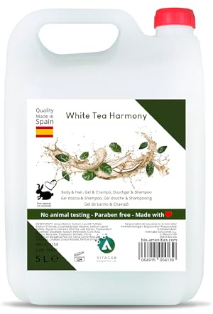 Vitacab Gel Douche et Shampooing 2 en 1 White Tea Harmony – Bidon de 5 litres, gel lavant corps cheveux, formule douce usage fréquent, nettoyage efficace, parfum délicat et sensation de fraîcheur