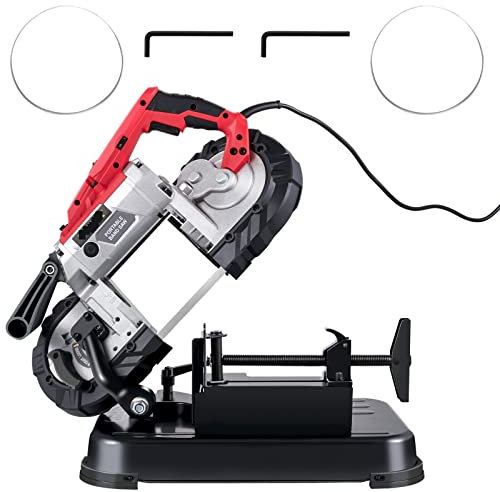 Sierra de cinta de mano Sierra de cinta portátil de velocidad variable 1100W for cortar acero inoxidable Aluminio Metal PVC Madera Caucho Plástico(With Alloy Base)