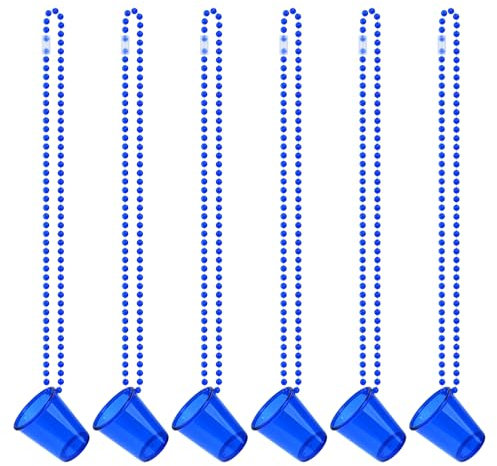 Bekecidi 6 Pcs Shot Glasses with Necklaces, Hen Party Mini Plastic Cups with Necklace on Beaded Reusable Cute Cups for Bachelorette Decorations Theme Party Supplies (Blue)
