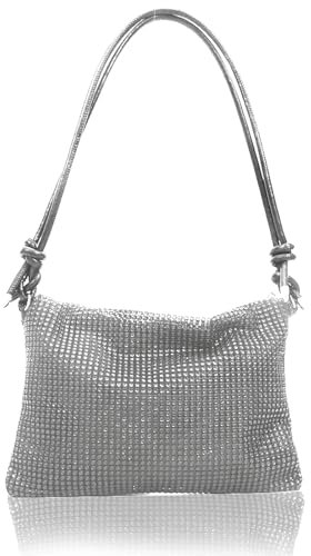 XQMMGO Pochette da donna con brillantini, borsa a tracolla con brillantini, per matrimoni, feste, tempo libero, argento