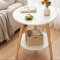 DeKeLaiFu Runder Beistelltisch, 2-stöckig, kleiner Couchtisch, Sofatisch für Wohnzimmer, Schlafzimmer, Nachttisch aus Holz, Gartentisch, Picknicktische, 40 (D) x 52 (H) cm (Weiß und Eiche)