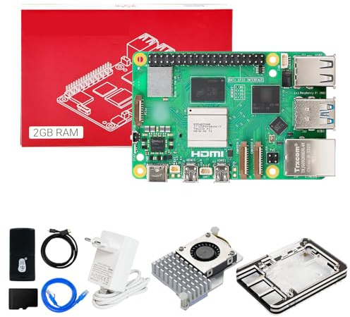 Yahboom Raspberry Pi 5 Starter Kit 2GB,64GB SD Card | Pi 5 Case Official Active Cooling, 27W 5.1V 5A USB C Power Supply, HDMI Cable Ubuntu20.04 ROS2 (2GB-Official Cooler Kit)