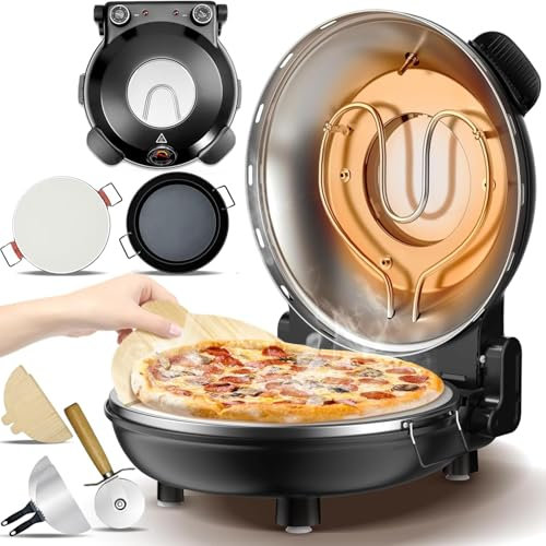 Forno Elettrico Per Pizza Da Interno, Forno Elettrico Per Pizza Da 12 Pollici Con Finestra Di Visualizzazione Della Pietra Per Pizza, Termometro, Riscalda Fino A 420 ℃, Forno Per Pizza Tavolo Forno