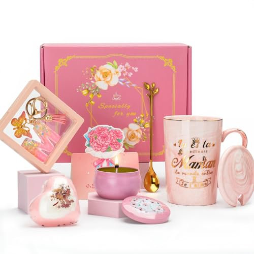 YIKILYLIFE Cadeau Maman - Cadeau Fete Des Meres, Cadea-u Anniversaire Maman Set, Cadeaux Mere Marbrée Céramique Mug Cadeaux Mama-n, vec Cuillère, Boule de Bain, Bougie Aromatique, Porte-clés M, Carte