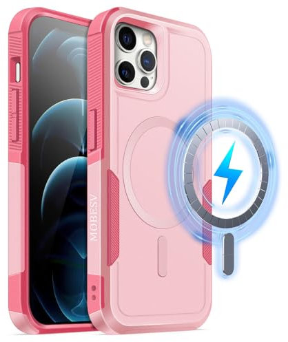 MOBESV Coque Magnétique pour iPhone 12 Pro Max 6,7 Pouces, Étui Compatible avec MagSafe, Housse de Téléphone Antichoc Mat Satiné (Rose)