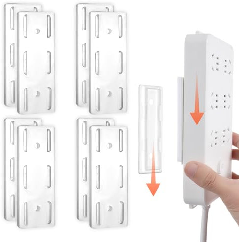 Wanmu 8 unidades de soportes autoadhesivos sin perforación, regleta de enchufes, fijador, soporte de pared para organizar enchufes, cajas de pañuelos, ordenador, cocina