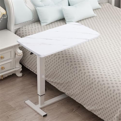 Warmiehomy Overbed Table Height Adjustable Hospital Bed Table with Wheels C Shaped Mobile Laptop Table, Side Table for Bed & Sofa Standing Desk for Home Office Bedroom Living Room, Marble Pattern
