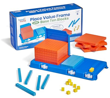 Learning Resources Place Value Frame with Base Ten Blocks, Educational Maths Manipulatives, Counting Cubes for Childrens Maths, Ages 5 6 7+, Blau