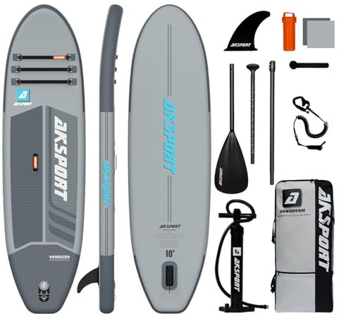 AKSPORT 10' Aufblasbares Stand Up Paddle Board, Aufblasbare SUP Board mit allem Zubehör, breites stabiles Design, rutschfestes Deck, Paddling Board für Jugendliche & Erwachsene
