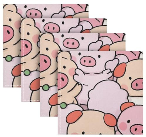 Niedliche Cartoon-Schwein-Servietten, wiederverwendbar, umweltfreundlich, Dinner-Servietten, Stoff, Alltagsservietten, Küche, Weihnachten, Stoffservietten, 4 Stück, 50,8 x 50,8 cm