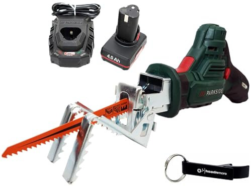 HEADNMORE® Bundle – Parkside® - Sega da potatura a batteria 12 V PAAS 12 + portachiavi HEADNMORE® (batteria 1 x 4 Ah batteria)