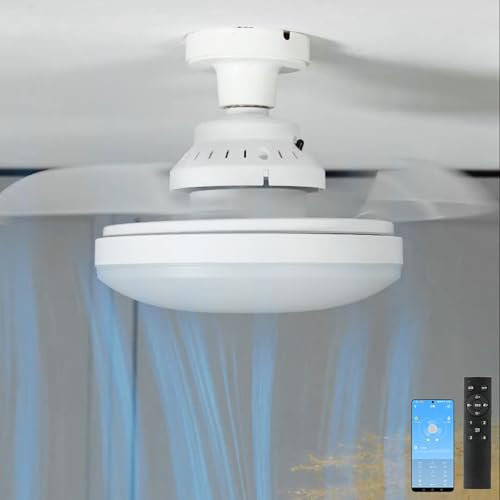 Ventilador Techo Pequeño Con Luz Aspas Retráctiles Y Mando Silencioso, E27 Lampara Ventilador Techo Led Regulable, Ceiling Fan with Light 3 Velocidades Para Dormitorio Habitación Pequeña (Blanco)