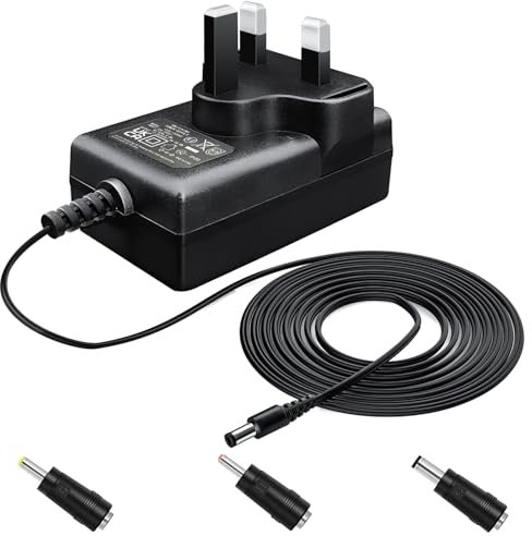 12V 1.5A 18W 1.8M Long Power Supply Adapter, AC DC Switching Adapter (Input 100-240V, Output 12Volt 1.5Amp 1500mA), Wall Mount Transformer Plug with 8 Interchangeable Adapter Jacks, UKCA Listed