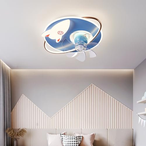 Kikioo Ventilador de techo de helicóptero con iluminación, luz LED, ventilador invisible de dibujos animados, luz de techo regulable con control remoto, temporizador, lámpara de ventilador silencioso,