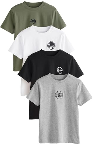 NEXT Jungen T-Shirts mit Sign Off-Stickerei im 4er-Pack Black/White/Grey Marl/Khaki Numeric_116