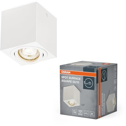 Osram Spot Surface Square Ceiling Spotlight, White, with GU10 Base, can be Equipped with Normal or Smart lamp, Flexible Beam Angle, IP20 Protection, high-Quality housing | Spot Surface, Spot Lights and Ceiling Spots, White, Pack of 1