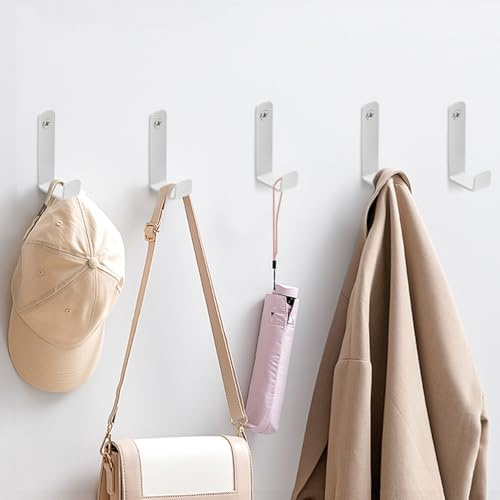 APOMOONS 5 PCS Appendiabiti da Parete con Viti di Fissaggio,Ganci Appendiabiti Ganci da Muro Attaccapanni da Muro Bianco Gancio da Muros Moderni per Giacche,Cappotti,Sciarpe,Asciugamani
