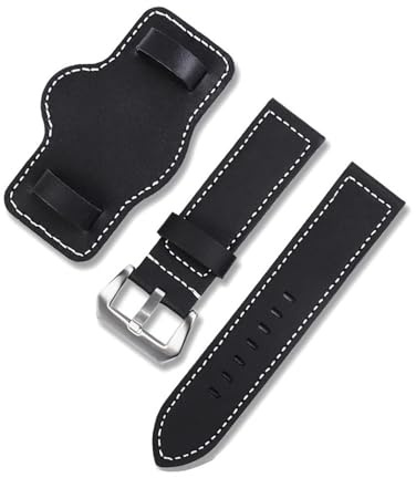 BWBVHRHZY Lea/ther Uhrenarmband, 20, 22, 24, 26 mm, leicht zu wählende Klettverschlüsse, Schwarz, Braun, mit Ablage, Herren-Armband, passend for Panerai(Black-S pin,20mm)