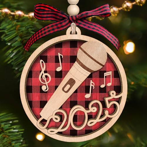 Microphone Ornaments - Microphone Christmas Ornament - Music Ornaments for Christmas Tree - Gifts for Singers, Musicians, Women, Men - Wood Hanging Ornament