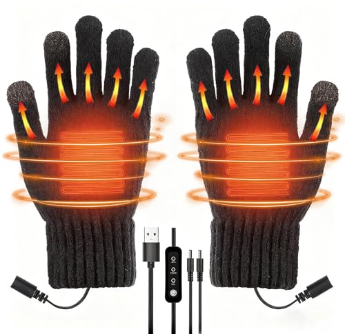 Heated Gloves for Men Women,USB Double-Side Heated Hand Warmers Gloves with Touchscreen Fingers,3 Adjustable Temperature,Knitted Thermal Glove for Indoor Outdoor
