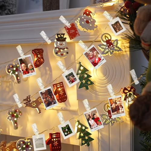 Kaliwa LED Lichterkette mit Fotoclips, 2M Lichterkette mit Batterie + USB Betriebende Weihnachtsbeleuchtung für Kinderzimmer, Fernster, Balkon, Weihnachten, Party, 2Modi, Warmweiß [Energieklasse A+++]