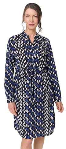 Izabel London Geo Print Tie Waist Knee Length Dress for Women UK with a Collarless v-Neck and Drawstring Waist.