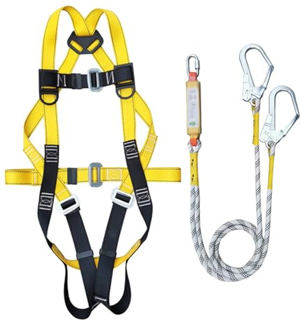 Quorvex Absturzsicherung Sicherheitsgurt - 5 Punkt Vollkörper Auffanggurt Mit Sicherheitshaken Aus Stahl Und Schnalle | Fallschutz Komplettset Für Outdoor Baumklettern Bergsteigen Rettungsdienst