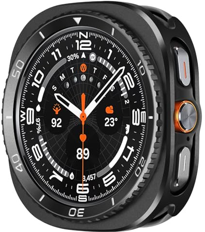 Amizee Metál Funda Compatible con Samsung Galaxy Watch 47mm, Negro/Blanco | 3 in 1 Metál Funda Compatible con Samsung Galaxy Watch Ultra (2025/2024) 47mm, Protection Carcasa para Galaxy Watch 7/8 Ultra