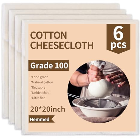 Mosmat Cheese Cloths - 6 Count 50 x 50 cm (20 x 20 Inch) Unbleached Cotton Muslin Cloths for Straining, Reusable and Washable Ultra Fine Grade 100 for Cooking